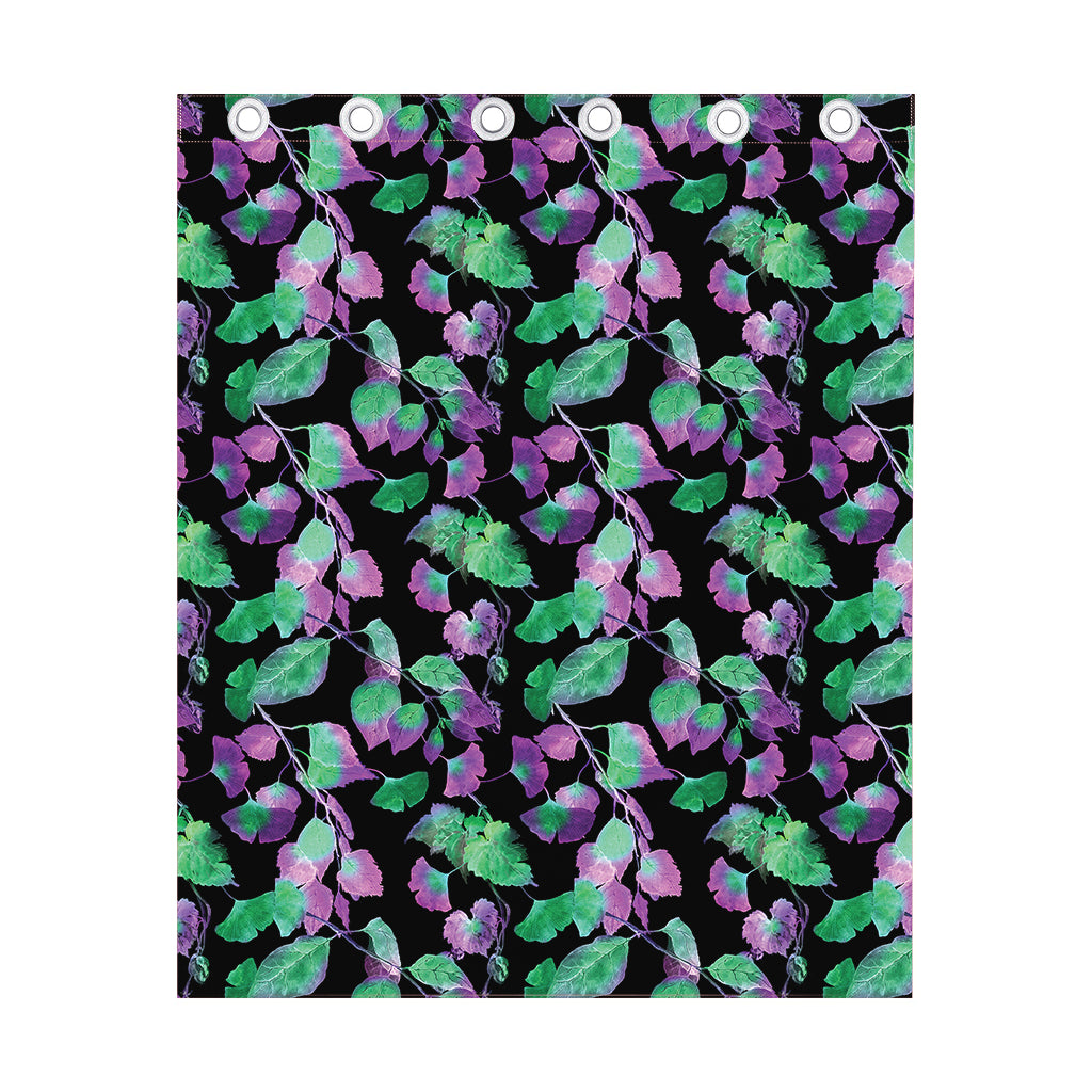 Purple And Green Leaf Pattern Print Curtain