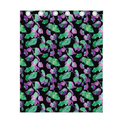 Purple And Green Leaf Pattern Print Curtain