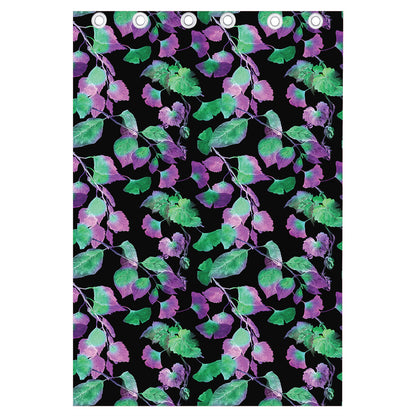 Purple And Green Leaf Pattern Print Curtain