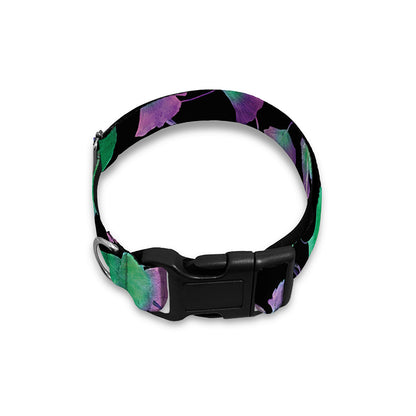 Purple And Green Leaf Pattern Print Dog Collar