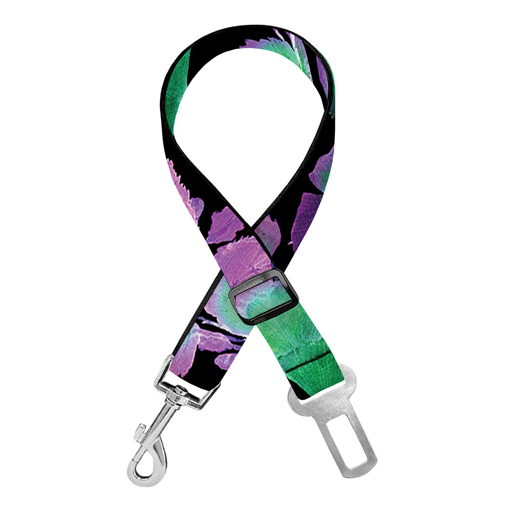 Purple And Green Leaf Pattern Print Dog Seat Belt