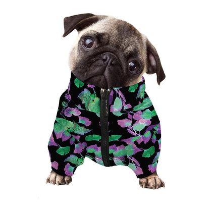 Purple And Green Leaf Pattern Print Dog Zip Up Jacket