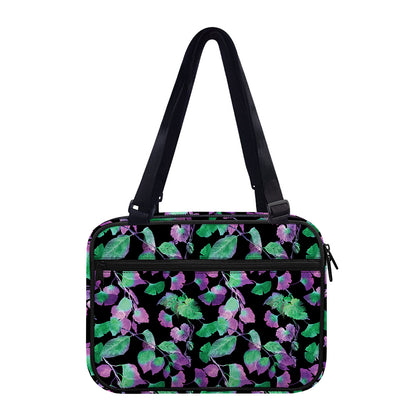 Purple And Green Leaf Pattern Print Double Strap Bible Bag