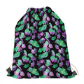 Purple And Green Leaf Pattern Print Drawstring Bag