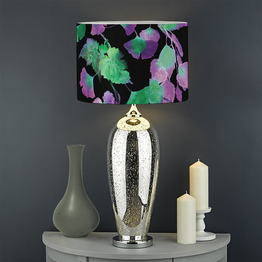 Purple And Green Leaf Pattern Print Drum Lamp Shade