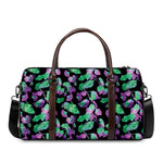 Purple And Green Leaf Pattern Print Duffle Bag