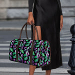 Purple And Green Leaf Pattern Print Duffle Bag