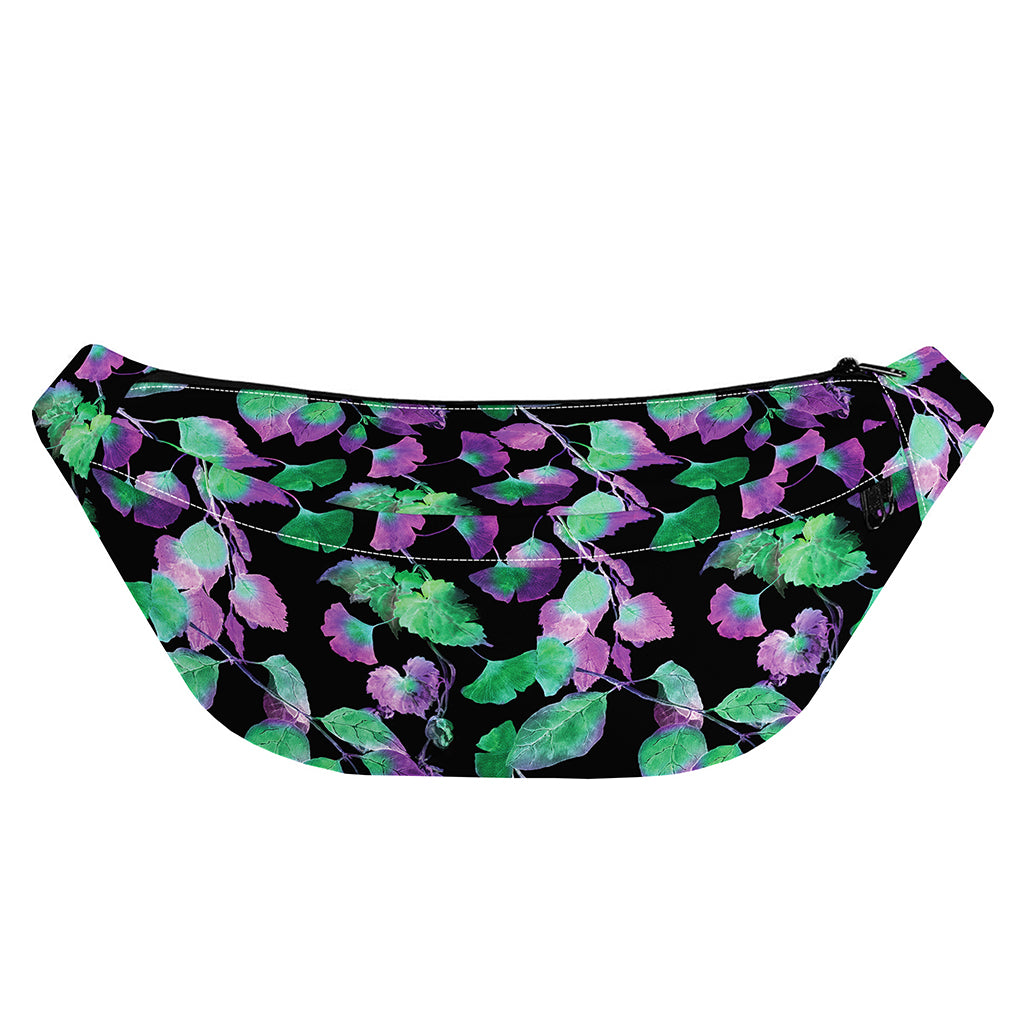 Purple And Green Leaf Pattern Print Fanny Pack
