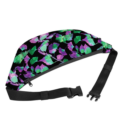 Purple And Green Leaf Pattern Print Fanny Pack