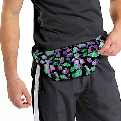 Purple And Green Leaf Pattern Print Fanny Pack