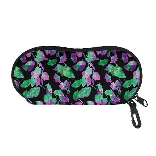 Purple And Green Leaf Pattern Print Glasses Case