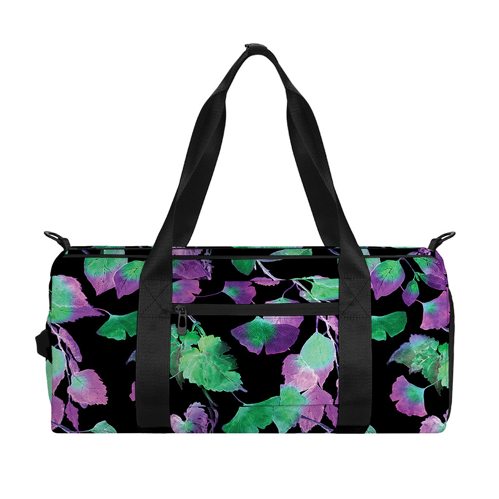 Purple And Green Leaf Pattern Print Gym Bag