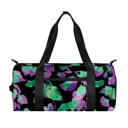 Purple And Green Leaf Pattern Print Gym Bag
