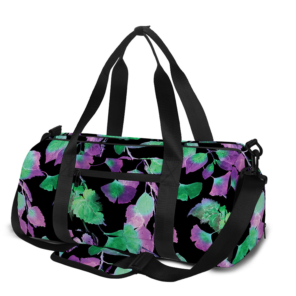 Purple And Green Leaf Pattern Print Gym Bag