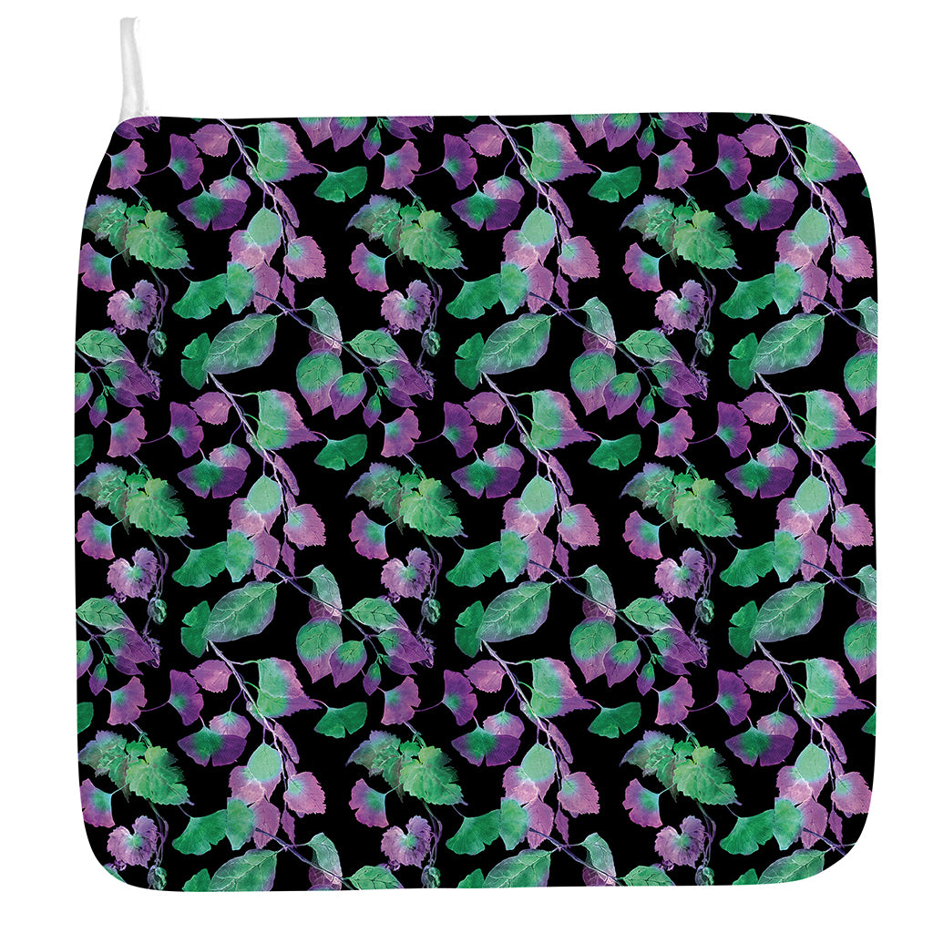 Purple And Green Leaf Pattern Print Hand Towel