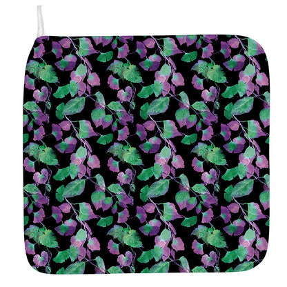 Purple And Green Leaf Pattern Print Hand Towel