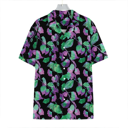 Purple And Green Leaf Pattern Print Hawaiian Shirt