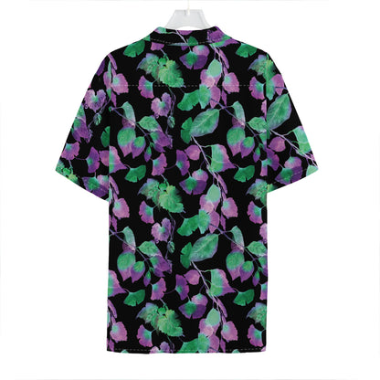 Purple And Green Leaf Pattern Print Hawaiian Shirt