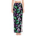 Purple And Green Leaf Pattern Print High Slit Maxi Skirt