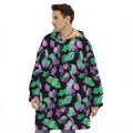 Purple And Green Leaf Pattern Print Hoodie Blanket