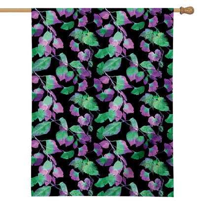 Purple And Green Leaf Pattern Print House Flag