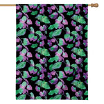 Purple And Green Leaf Pattern Print House Flag