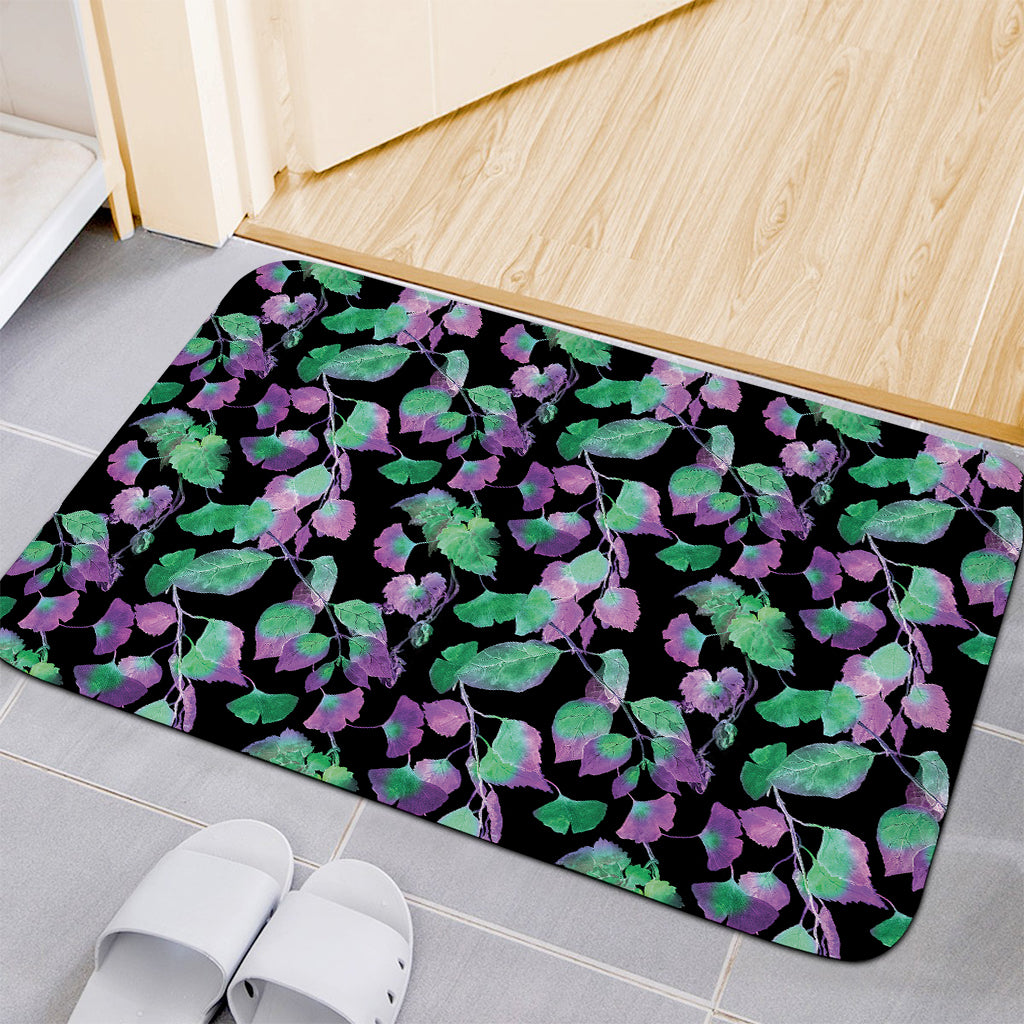 Purple And Green Leaf Pattern Print Indoor Door Mat