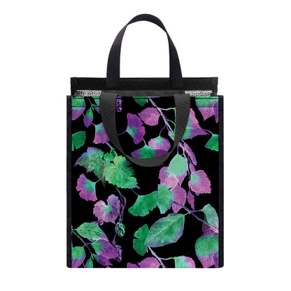 Purple And Green Leaf Pattern Print Insulated Lunch Tote