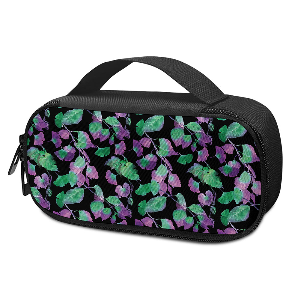 Purple And Green Leaf Pattern Print Insulin Cooler Travel Case