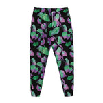 Purple And Green Leaf Pattern Print Jogger Pants