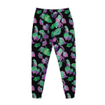 Purple And Green Leaf Pattern Print Jogger Pants