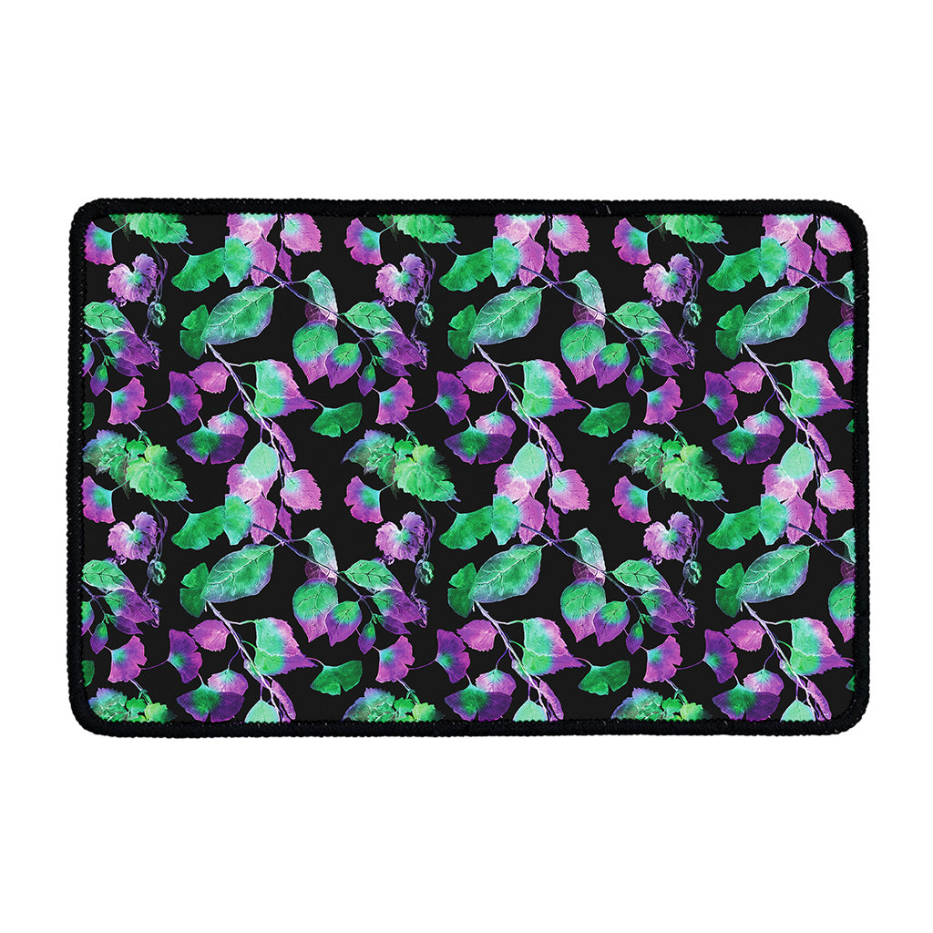 Purple And Green Leaf Pattern Print Kitchen Mat