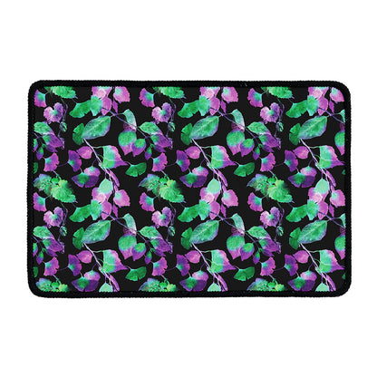 Purple And Green Leaf Pattern Print Kitchen Mat