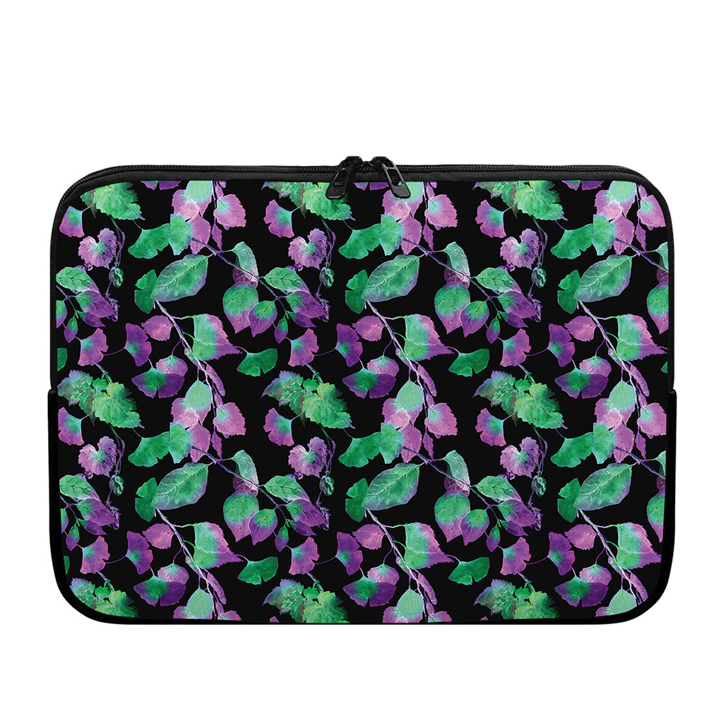 Purple And Green Leaf Pattern Print Laptop Sleeve
