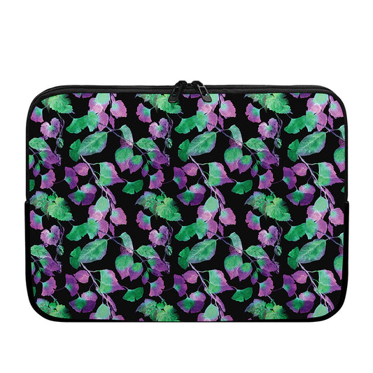 Purple And Green Leaf Pattern Print Laptop Sleeve