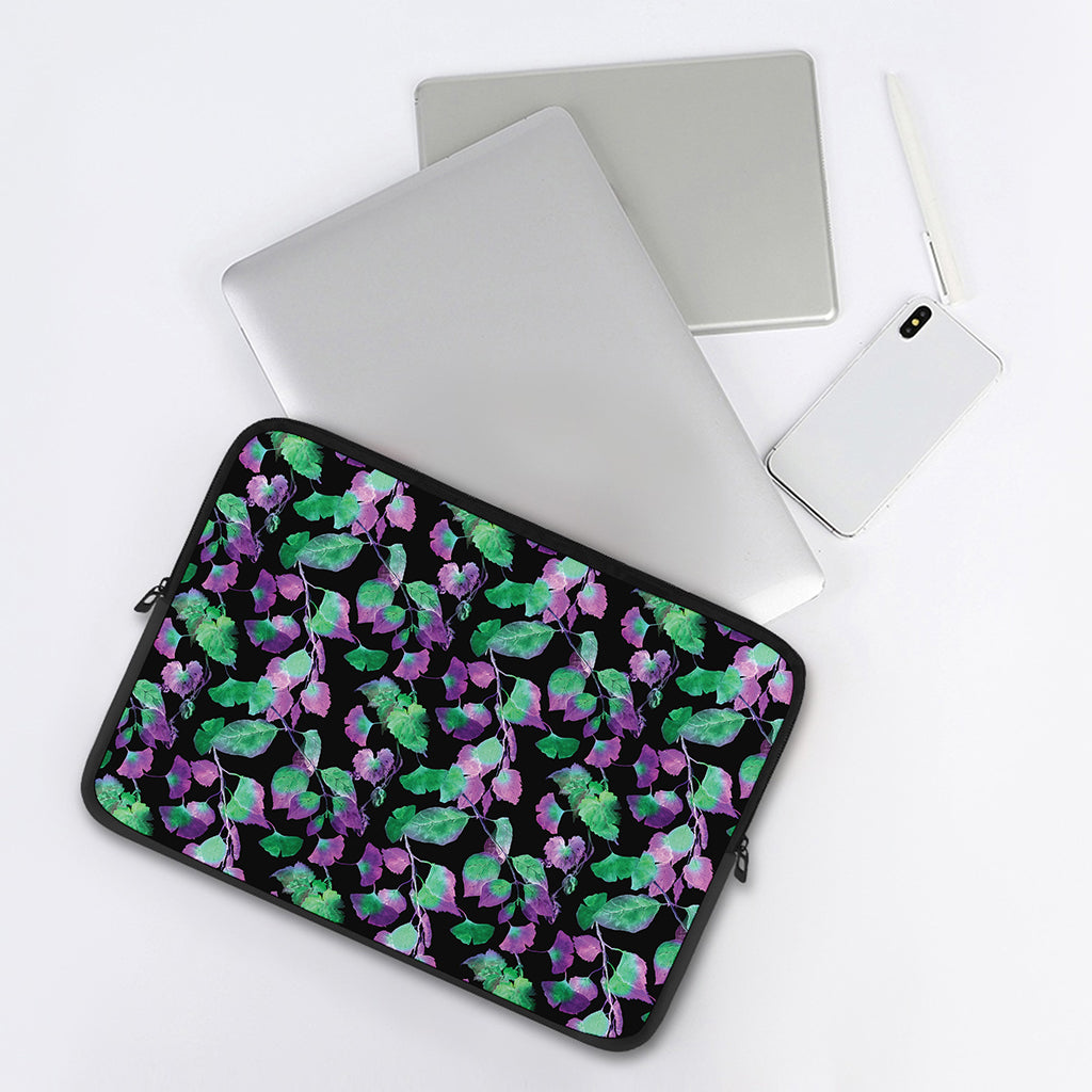 Purple And Green Leaf Pattern Print Laptop Sleeve