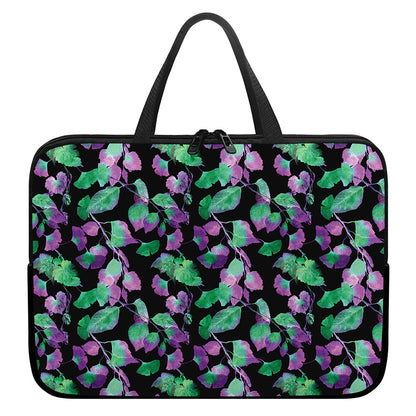 Purple And Green Leaf Pattern Print Laptop Sleeve With Handle