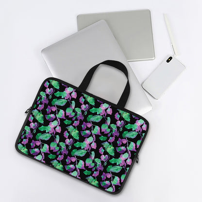 Purple And Green Leaf Pattern Print Laptop Sleeve With Handle