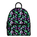 Purple And Green Leaf Pattern Print Leather Backpack