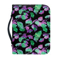Purple And Green Leaf Pattern Print Leather Bible Cover