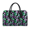 Purple And Green Leaf Pattern Print Leather Duffel Bag