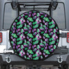 Purple And Green Leaf Pattern Print Leather Spare Tire Cover