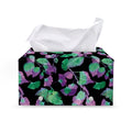 Purple And Green Leaf Pattern Print Leather Tissue Box Cover