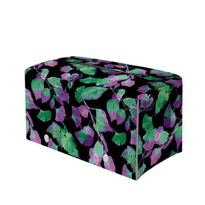 Purple And Green Leaf Pattern Print Leather Tissue Box Cover