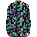 Purple And Green Leaf Pattern Print Long Sleeve Baseball Jersey