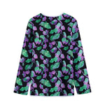 Purple And Green Leaf Pattern Print Long Sleeve Short Coat