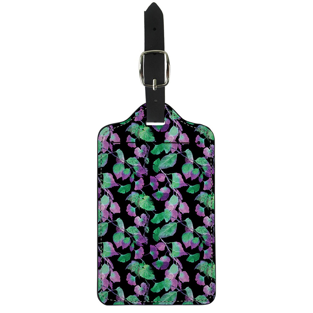 Purple And Green Leaf Pattern Print Luggage Tag