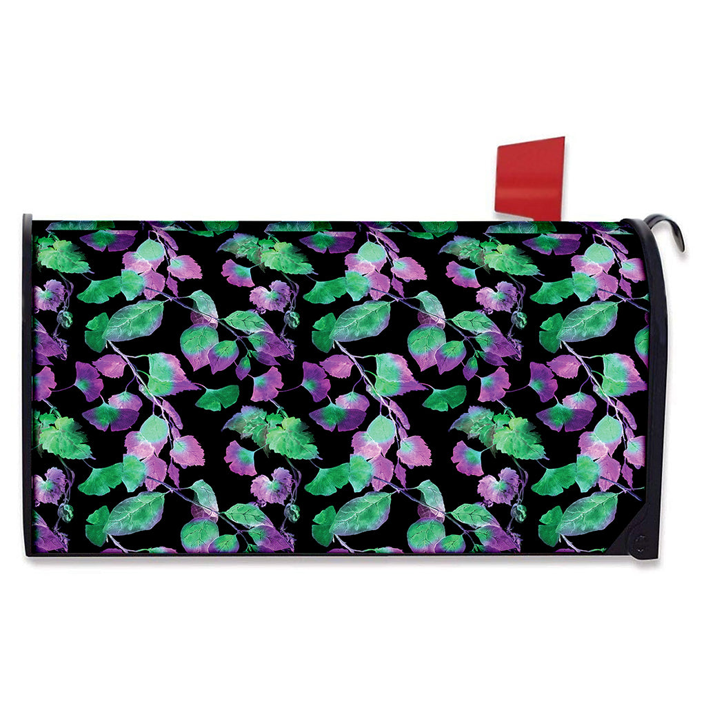 Purple And Green Leaf Pattern Print Mailbox Cover