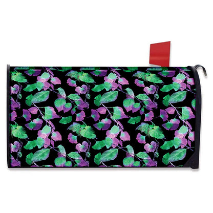 Purple And Green Leaf Pattern Print Mailbox Cover