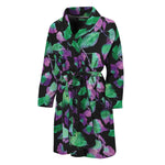 Purple And Green Leaf Pattern Print Men's Bathrobe